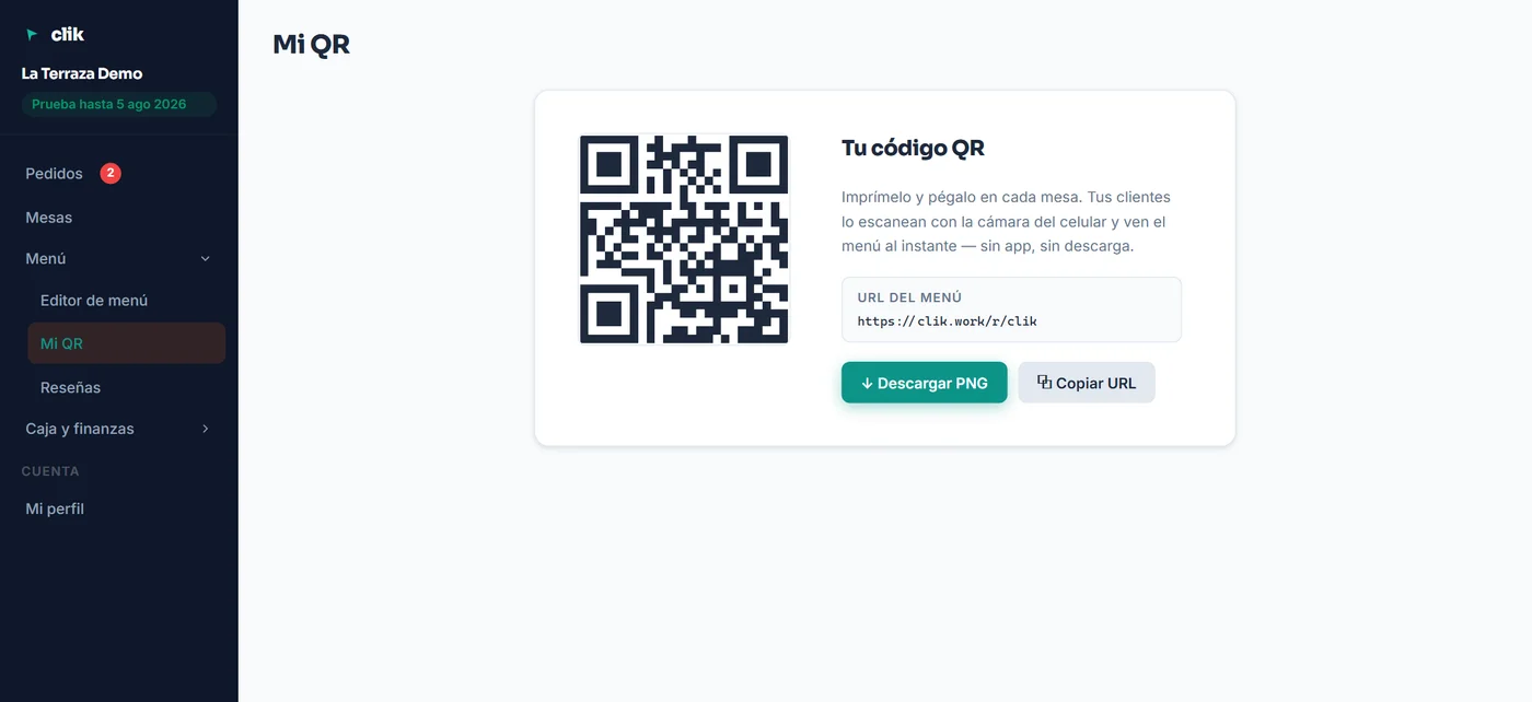 Código QR del menú en CLIK